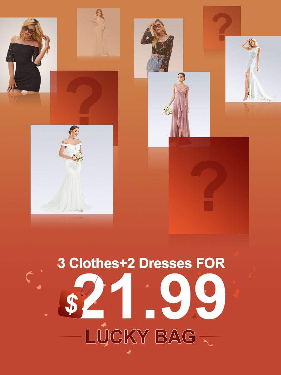 Lucky bag promotion with 3 clothing items and 2 dresses for 21.99