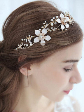 Elegant Gold Flower Headband with Rhinestone