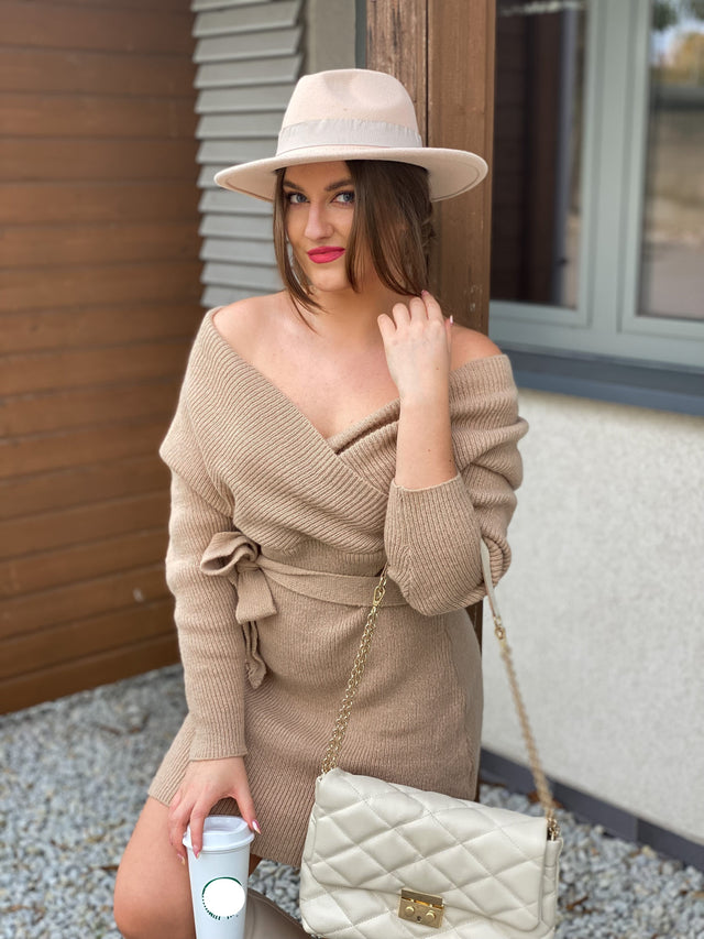 ever RACHELLE|V-Neck Wrap Long Dolman Sleeve Knit Bodycon Sweater Dress Fan Photos 1
