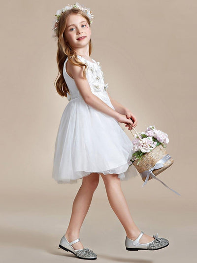 Butterfly Embroidered Sleeveless Tulle Flower Girl Dress #color_White