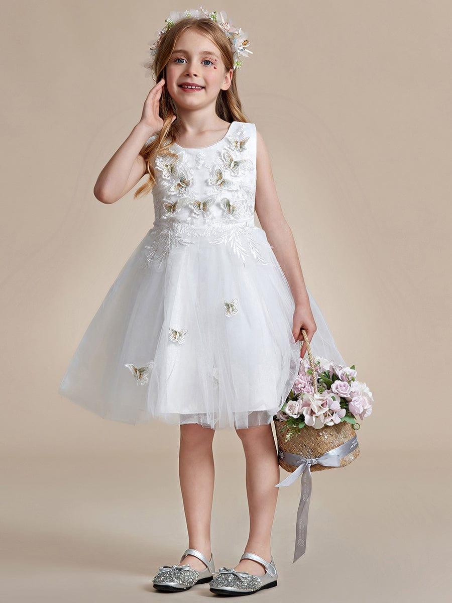 Butterfly Embroidered Sleeveless Tulle Flower Girl Dress #color_White