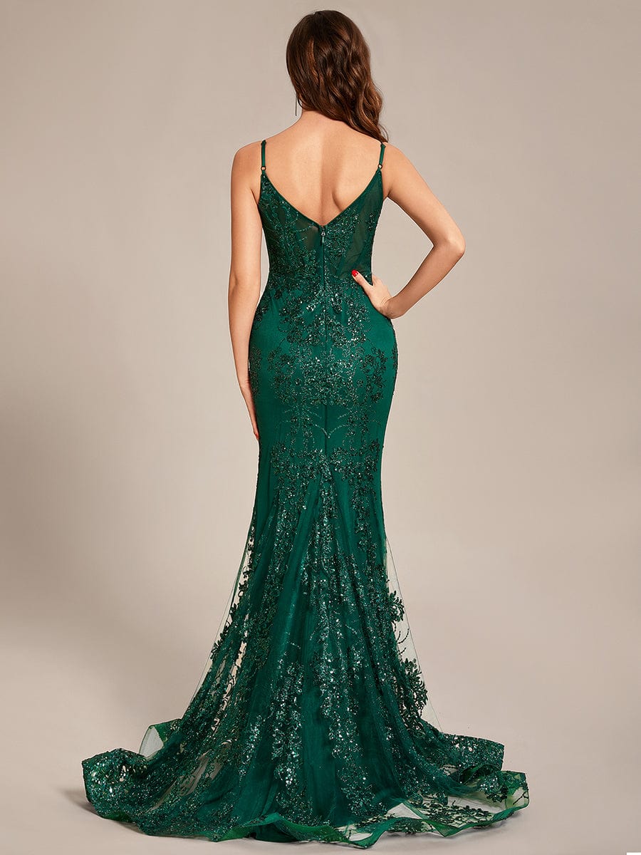 Custom Size tight backless see-through waist Prom Dress #color_Dark Green