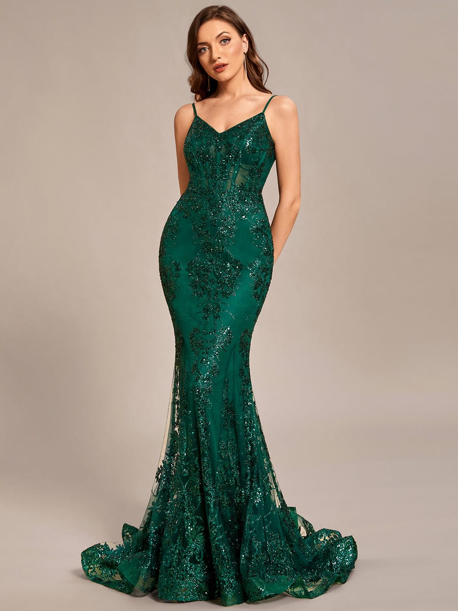Custom Size Sequin Embroidered See-through Mermaid Prom Dress