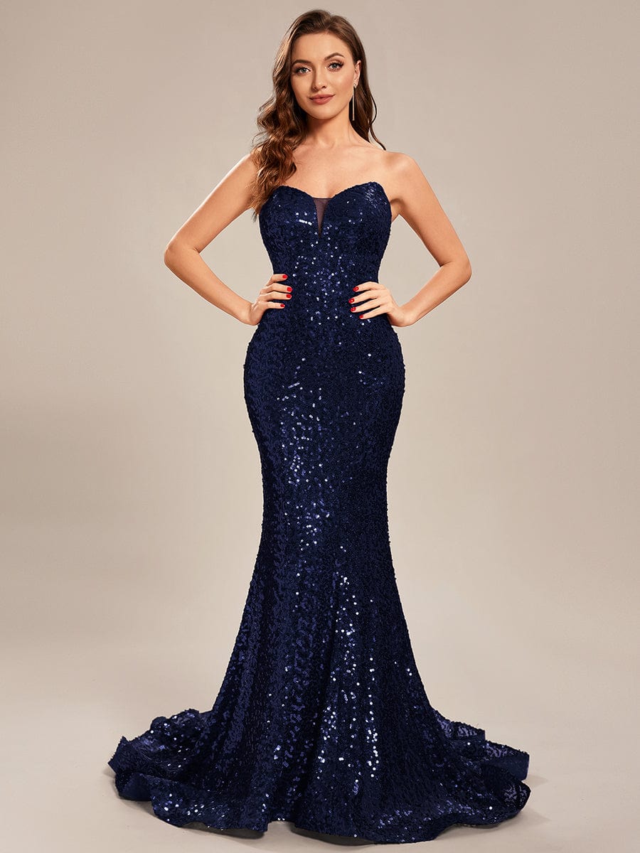 Custom Size Strapless Sweetheart Long Bodycon Sequin Prom Dress