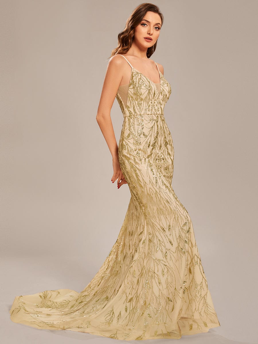 Custom Size Sequin Elegant Spaghetti Strap Long Mermaid Prom Dress