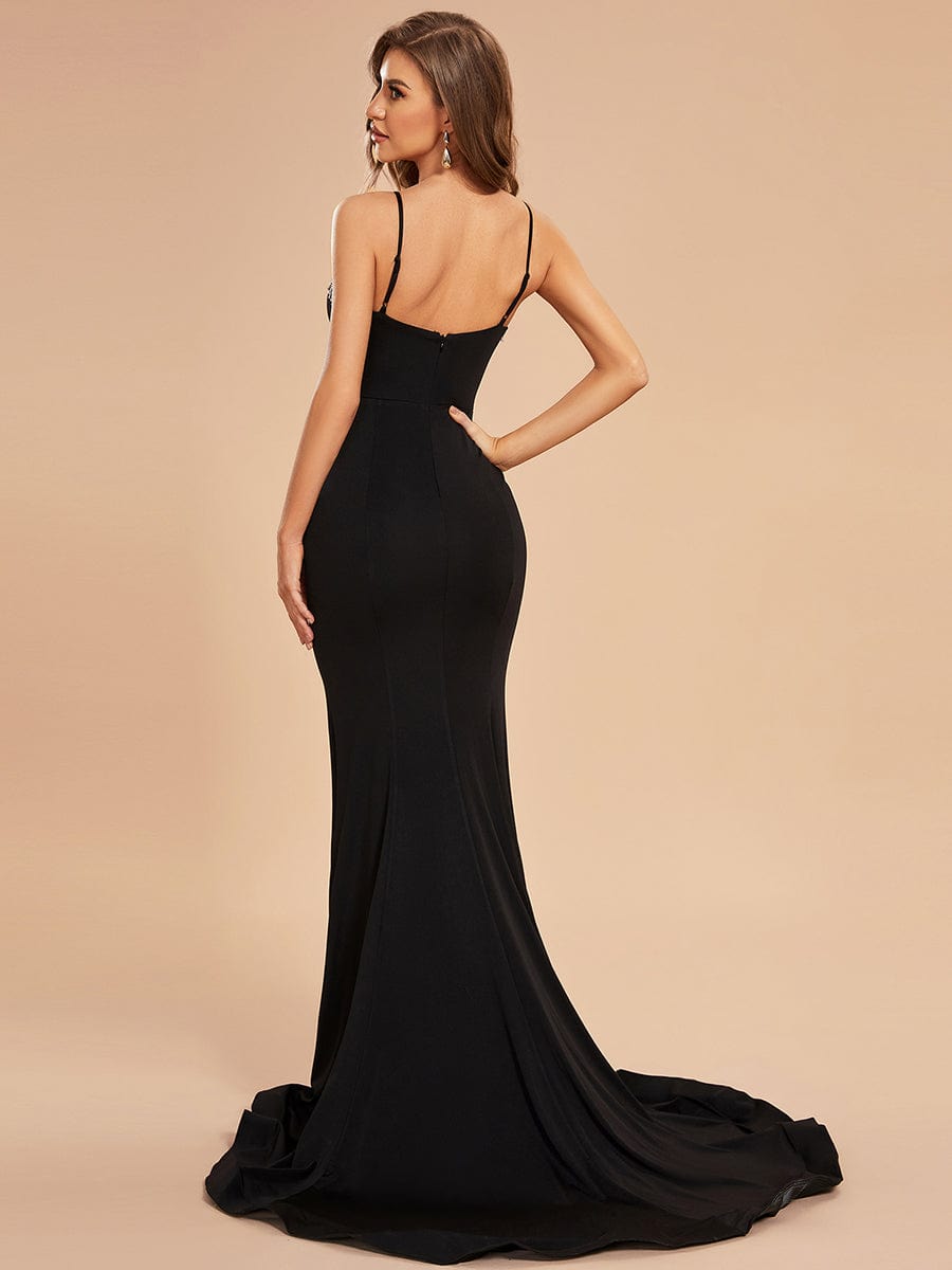 Custom Size Spaghetti Strap Neckline Beading Bodycon Mermaid Formal Dress #color_Black