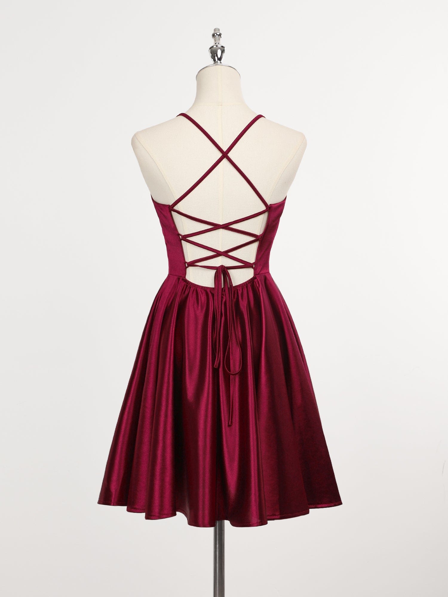 Spaghetti Strap A-Line Back Lace-Up Short Homecoming Dress