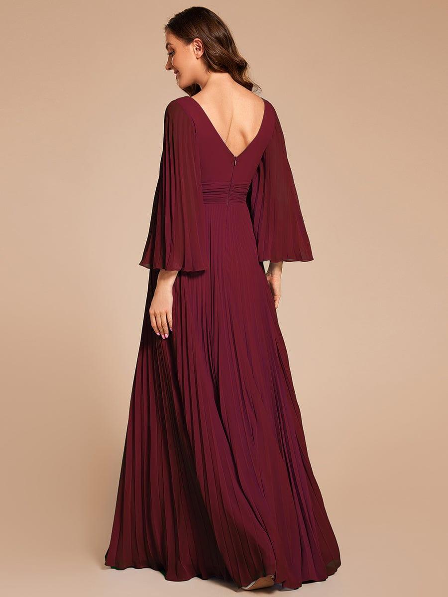 Custom Size Deep V-neck A-line Ruffles Sleeves Floor Length Chiffon Evening Dress #color_Burgundy