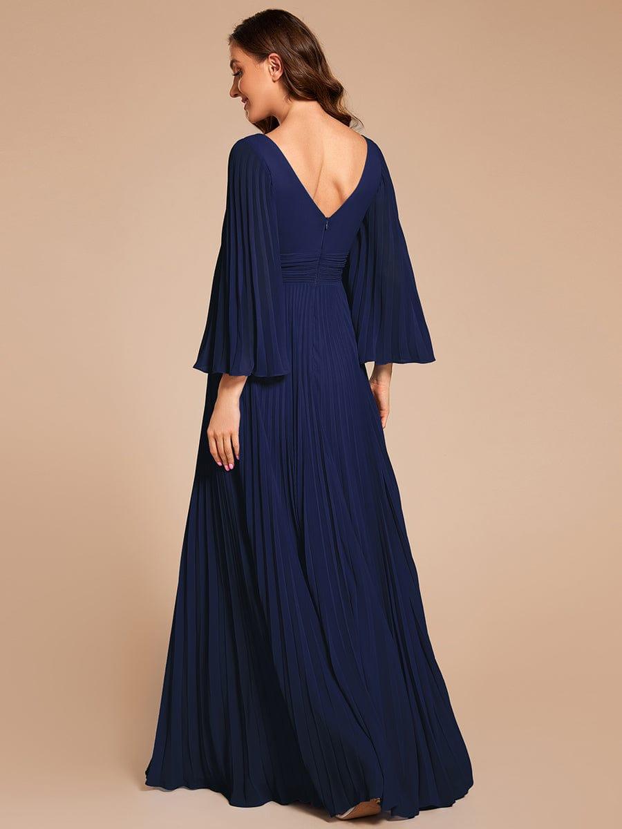 Custom Size Deep V-neck A-line Ruffles Sleeves Floor Length Chiffon Evening Dress #color_Navy Blue