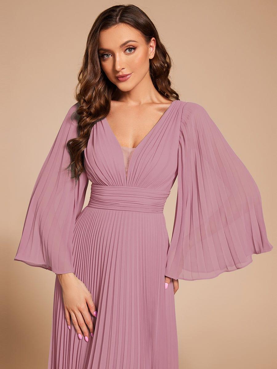 Custom Size Deep V-neck A-line Ruffles Sleeves Floor Length Chiffon Evening Dress #color_Purple Orchid