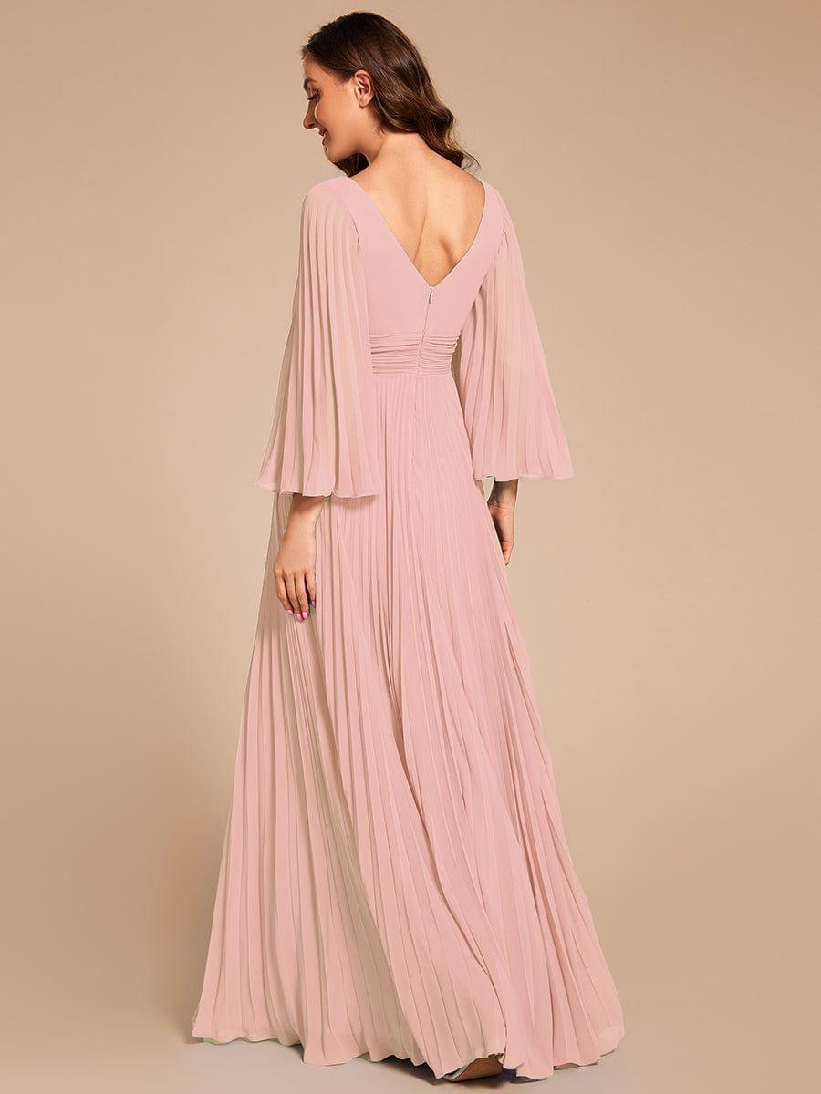 Custom Size Deep V-neck A-line Ruffles Sleeves Floor Length Chiffon Evening Dress #color_Pink