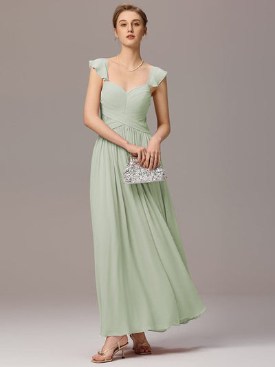 Back-Tie Pleated Ruffles Sleeves Maxi Bridesmaid Dress #color_Mint Green