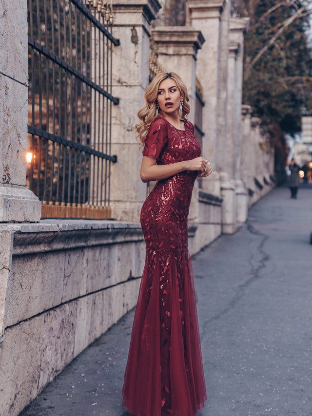 pretty JADEN|Floral Sequin Print Plus Size Mermaid Tulle Evening Dress Fan Photos 7
