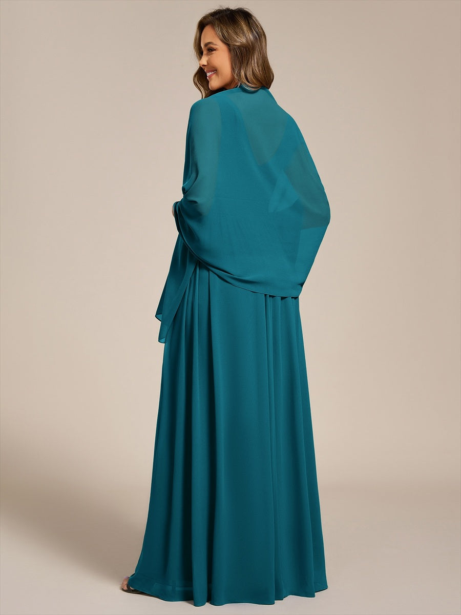 Elegant Chiffon Shawl for Special Occasions #color_Teal Blue