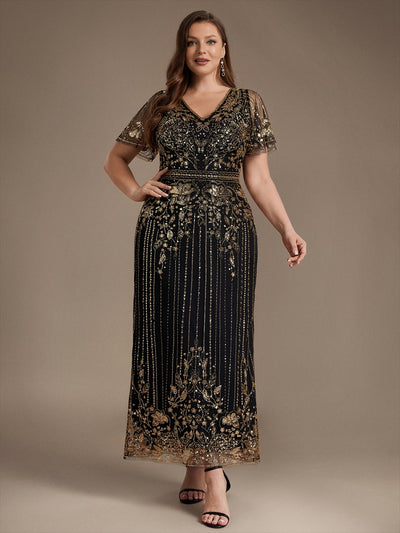 Plus Size Sequin Tulle Cocktail Dress