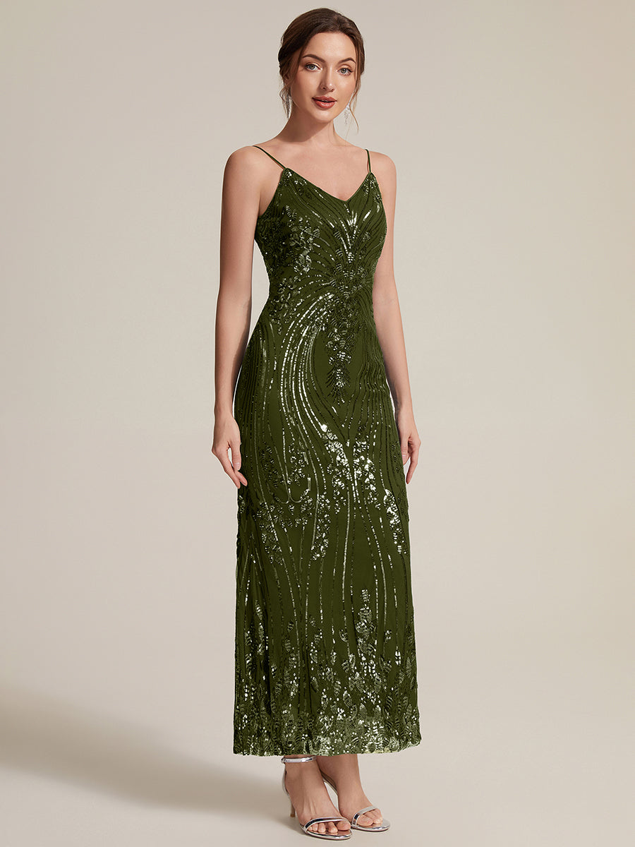 Sequins Sleeveless Sheath Cocktail Dress #color_Olive Green