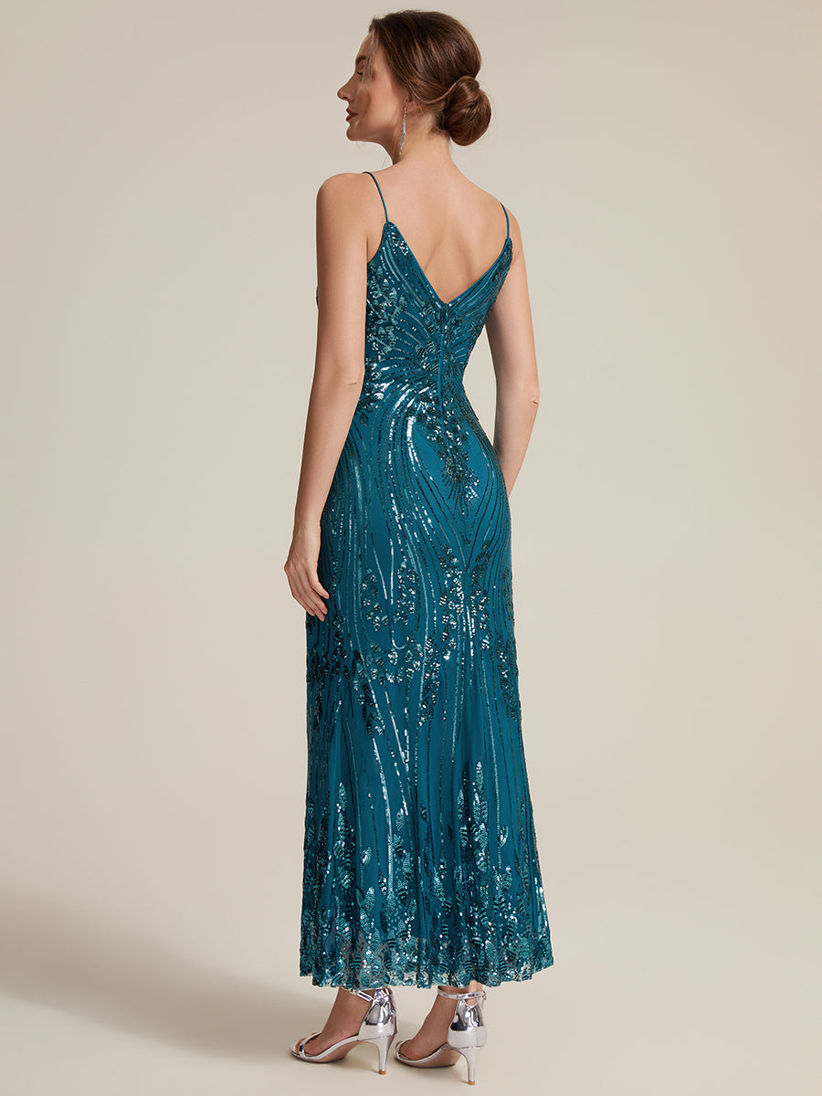 Sequins Sleeveless Sheath Cocktail Dress #color_Teal Blue