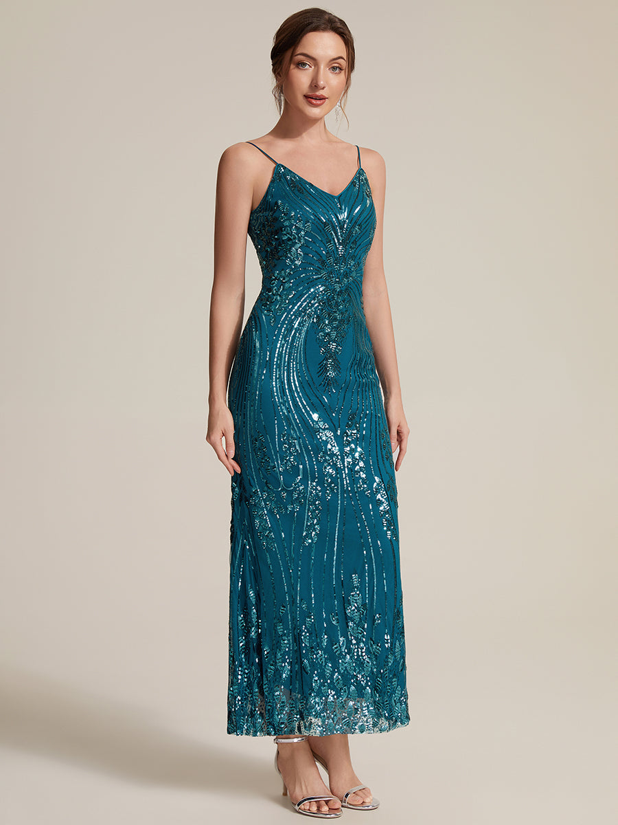 Sequins Sleeveless Sheath Cocktail Dress #color_Teal Blue