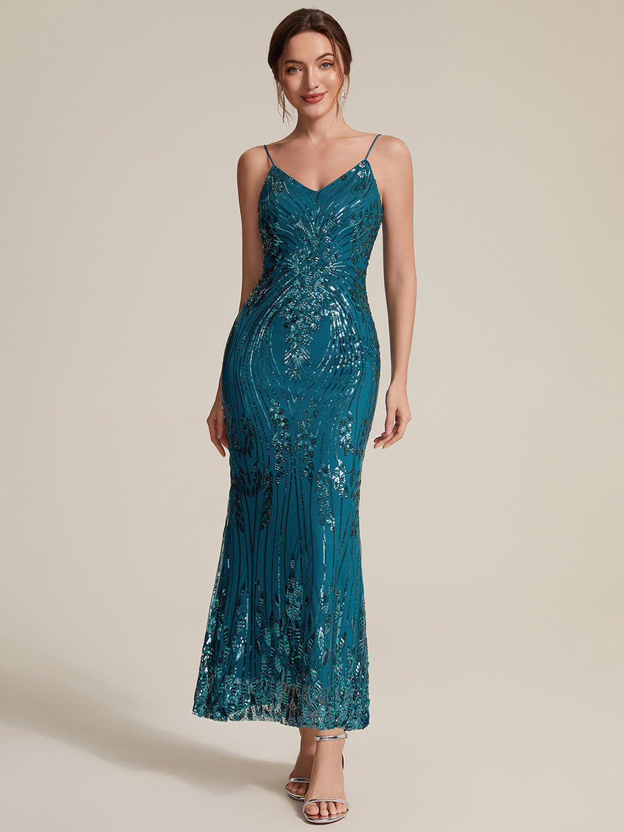 Sequins Sleeveless Sheath Cocktail Dress #color_Teal Blue