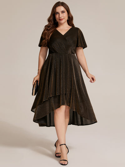 Plus Size Lurex Mesh Ruffle Sleeve Cocktail Dress for Wedding Guest