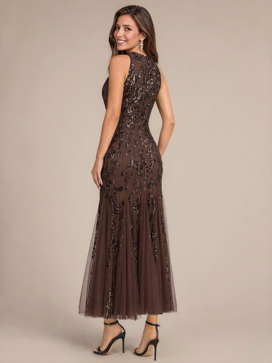 Corset Sequins Sleeveless Cocktail Dress #color_Chocolate Brown