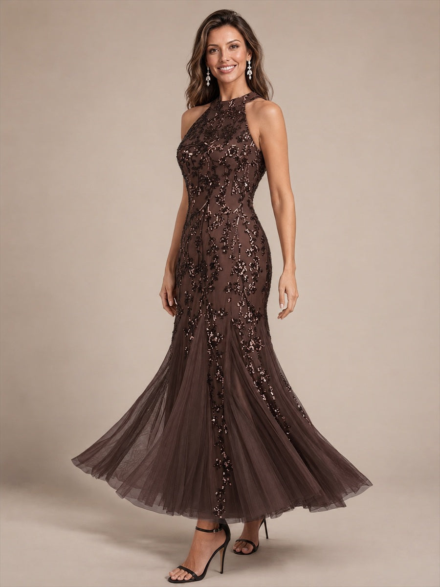 Corset Sequins Sleeveless Cocktail Dress #color_Chocolate Brown