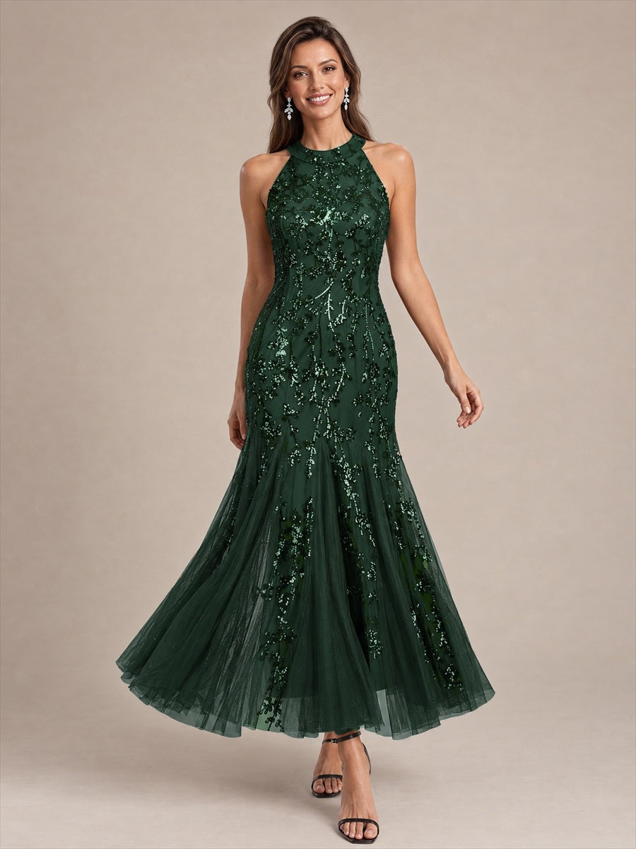 Corset Sequins Sleeveless Cocktail Dress #color_Dark Forest Green