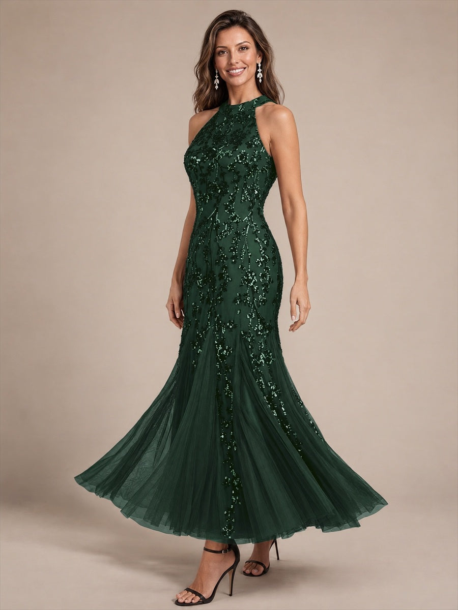 Corset Sequins Sleeveless Cocktail Dress #color_Dark Forest Green