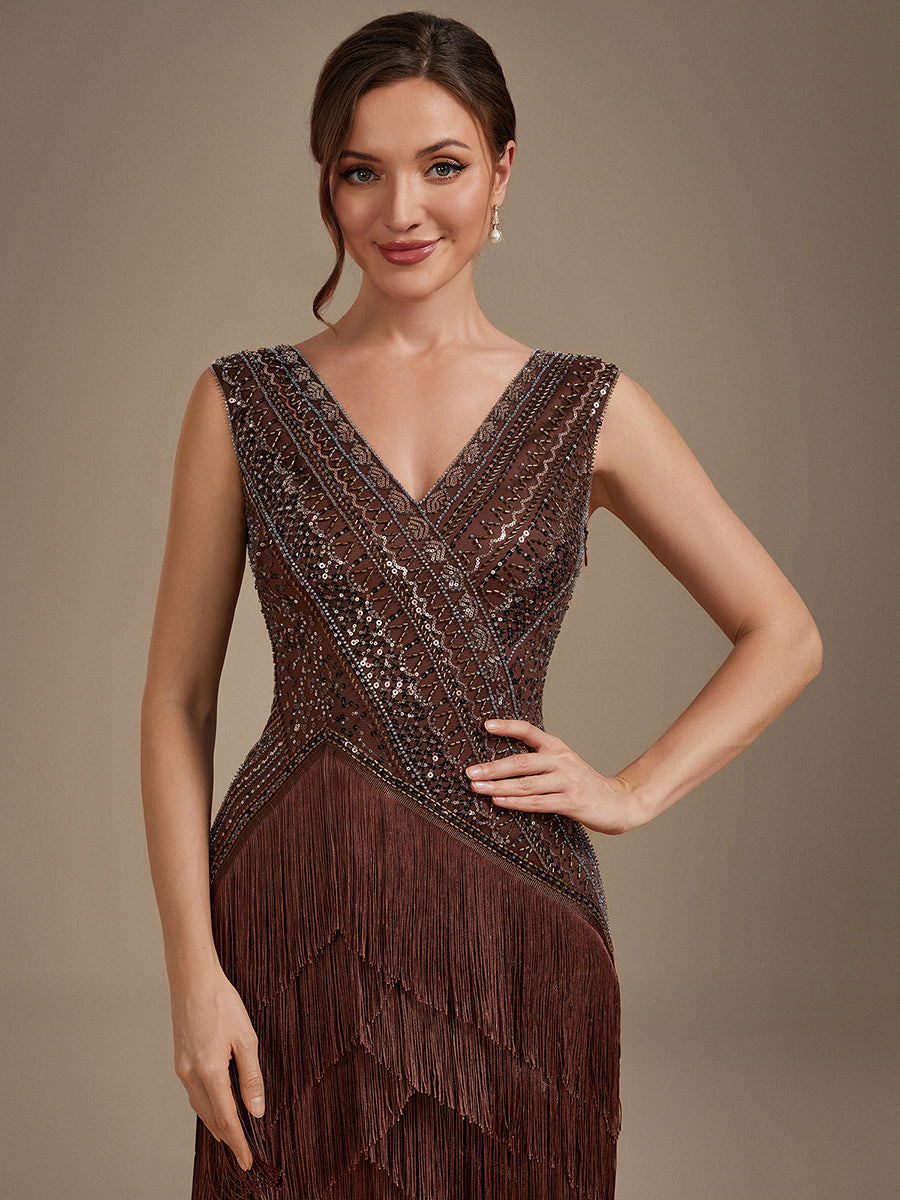 Tulle Cap Sleeve Asymmetrical Hem Cocktail Dress #color_Brown