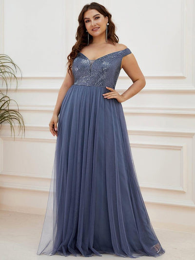 Plus Size Long Sequin Special Occasion Dresses #color_Dusty Blue