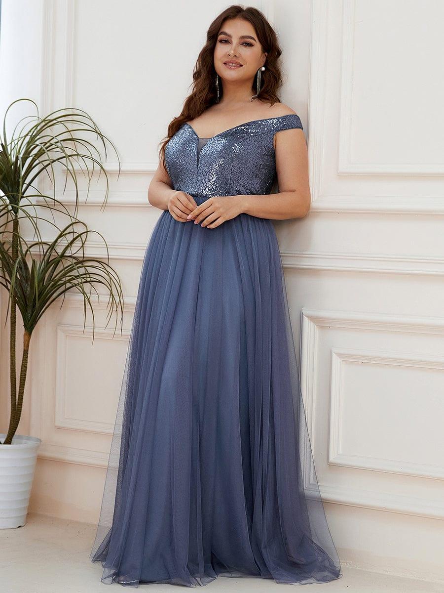 Plus Size Long Sequin Special Occasion Dresses #color_Dusty Blue