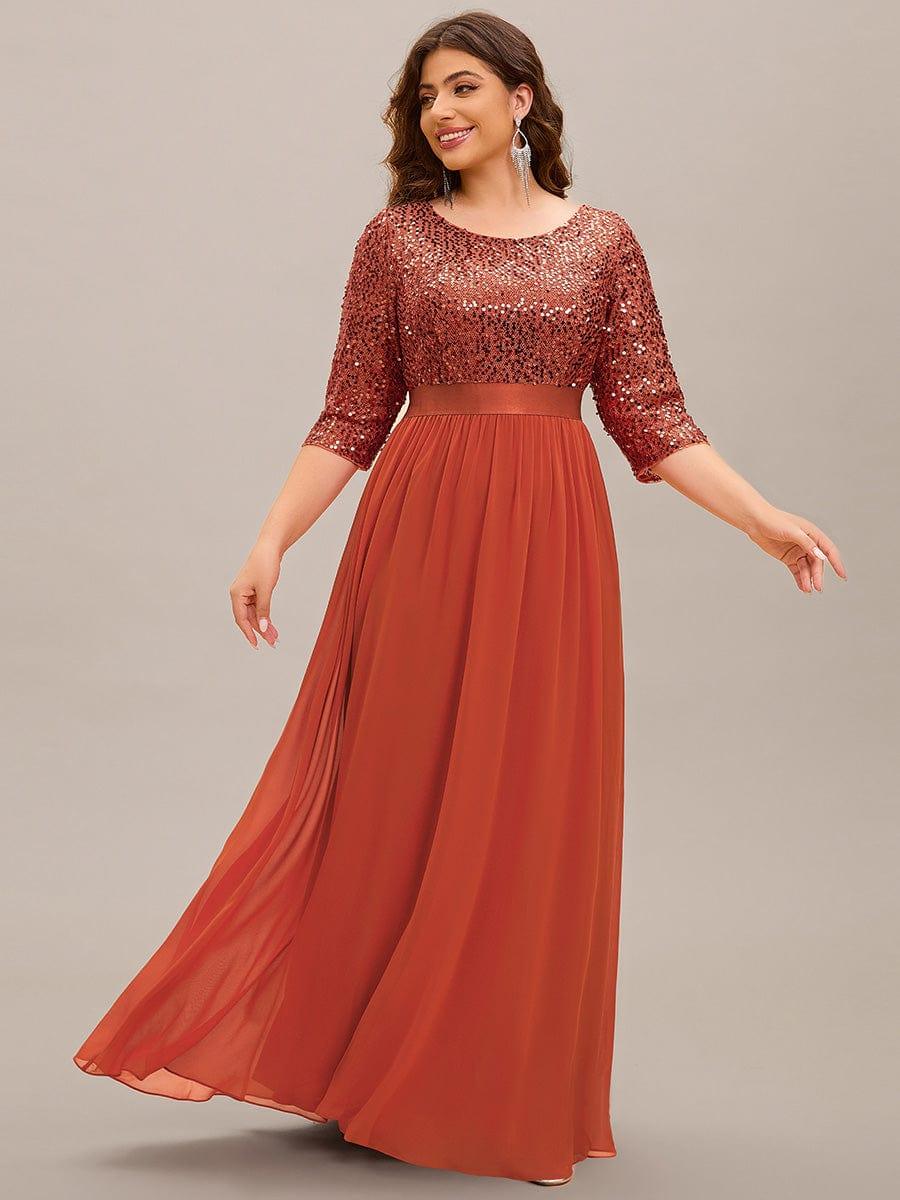 Women's Long Tulle & Sequin Evening Dresses for Mother of the Bride #color_Burnt Orange