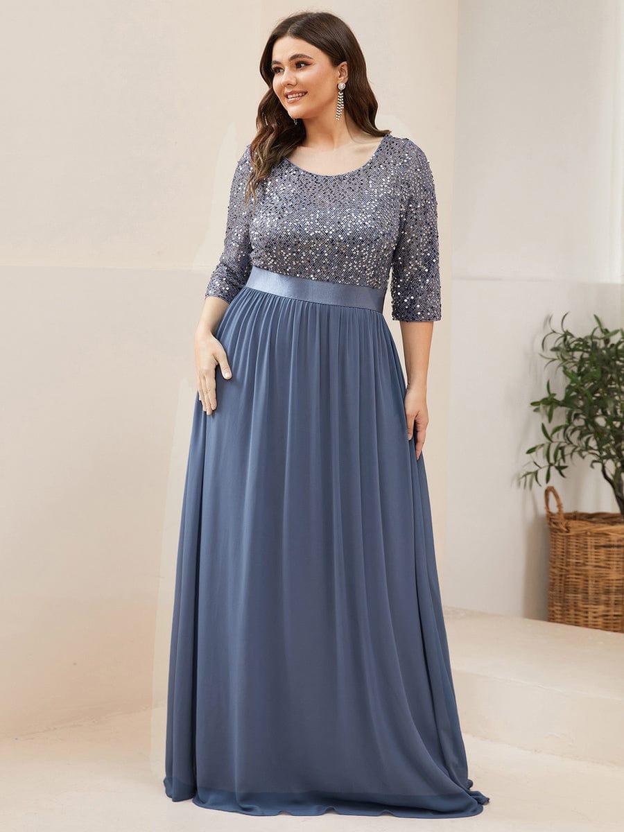 Women's Long Tulle & Sequin Evening Dresses for Mother of the Bride #color_Dusty Blue 