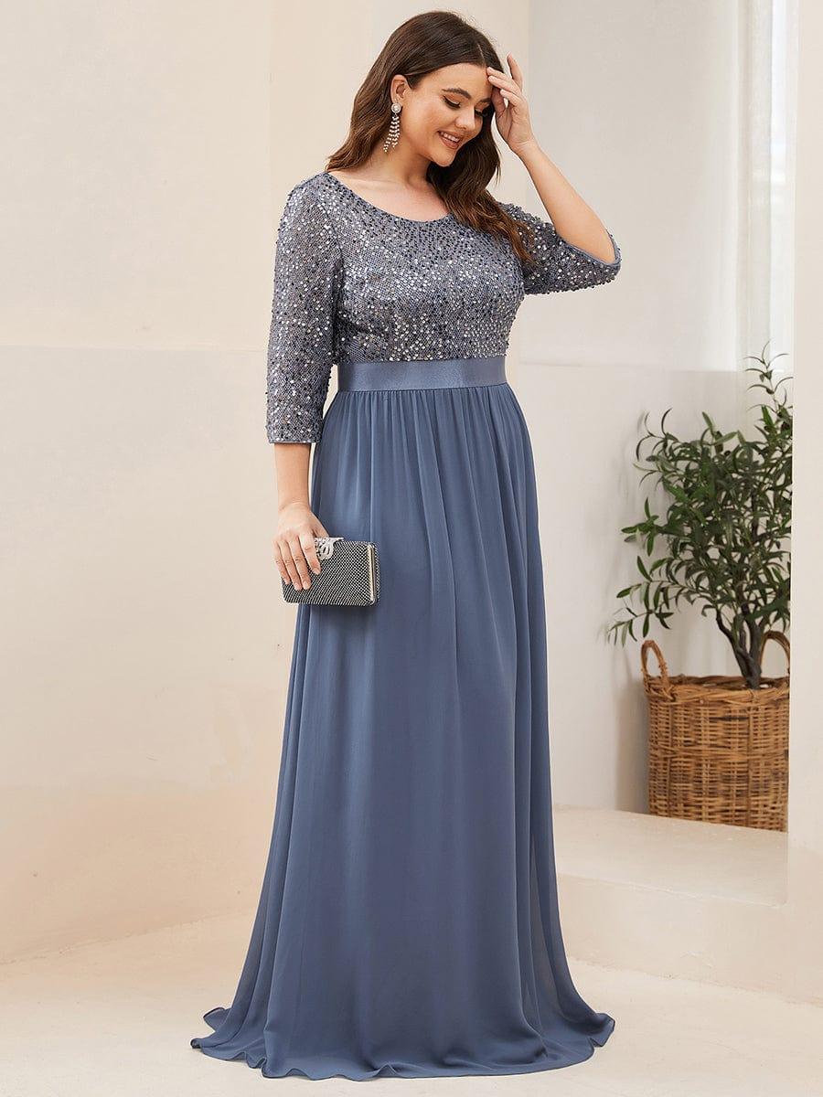 Women's Long Tulle & Sequin Evening Dresses for Mother of the Bride #color_Dusty Blue 