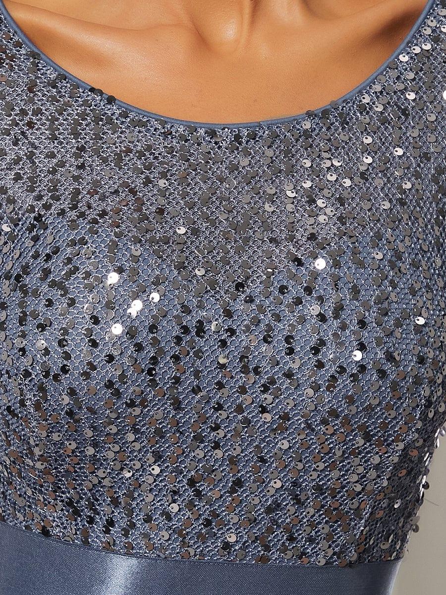 Sequin Round Neckline Dress with Chiffon #color_Dusty Blue 