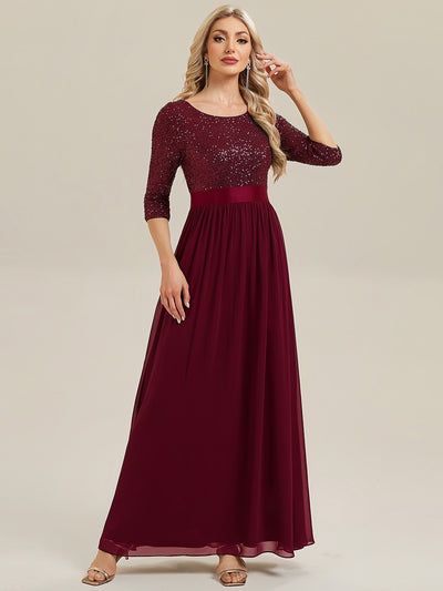Glitter A-Line Maxi Evening Dress with Chiffon #color_Burgundy