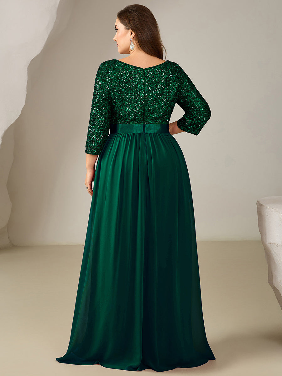 Glitter A-Line Maxi Evening Dress with Chiffon #color_Dark Green