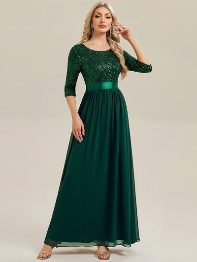 Glitter A-Line Maxi Evening Dress with Chiffon #color_Dark Green