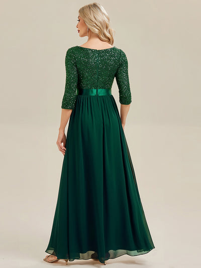 Glitter A-Line Maxi Evening Dress with Chiffon #color_Dark Green