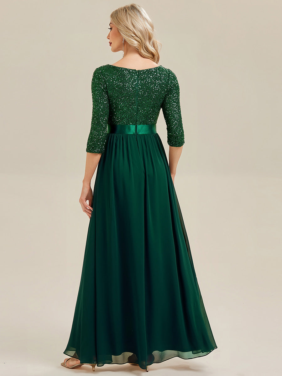 Glitter A-Line Maxi Evening Dress with Chiffon #color_Dark Green