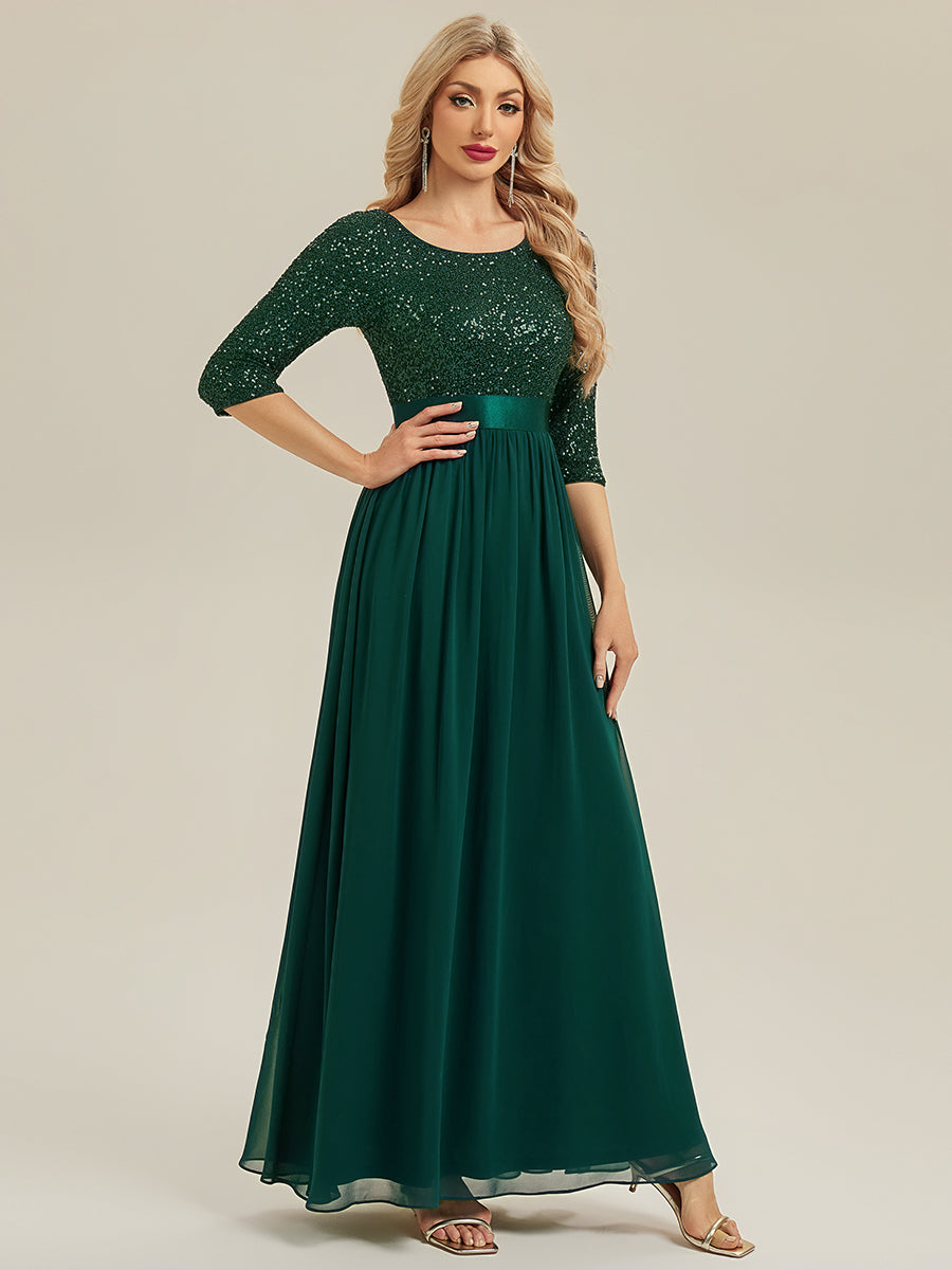 Glitter A-Line Maxi Evening Dress with Chiffon #color_Dark Green