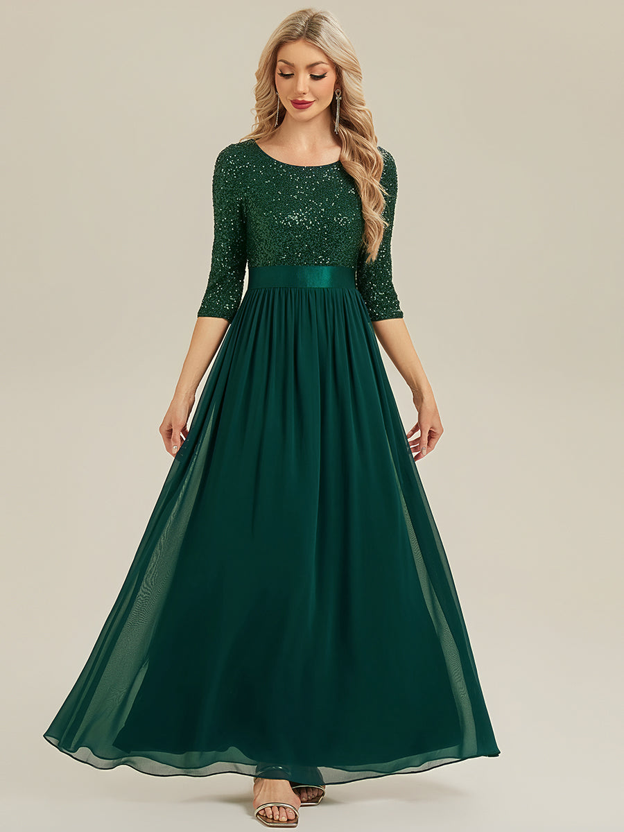 Glitter A-Line Maxi Evening Dress with Chiffon #color_Dark Green