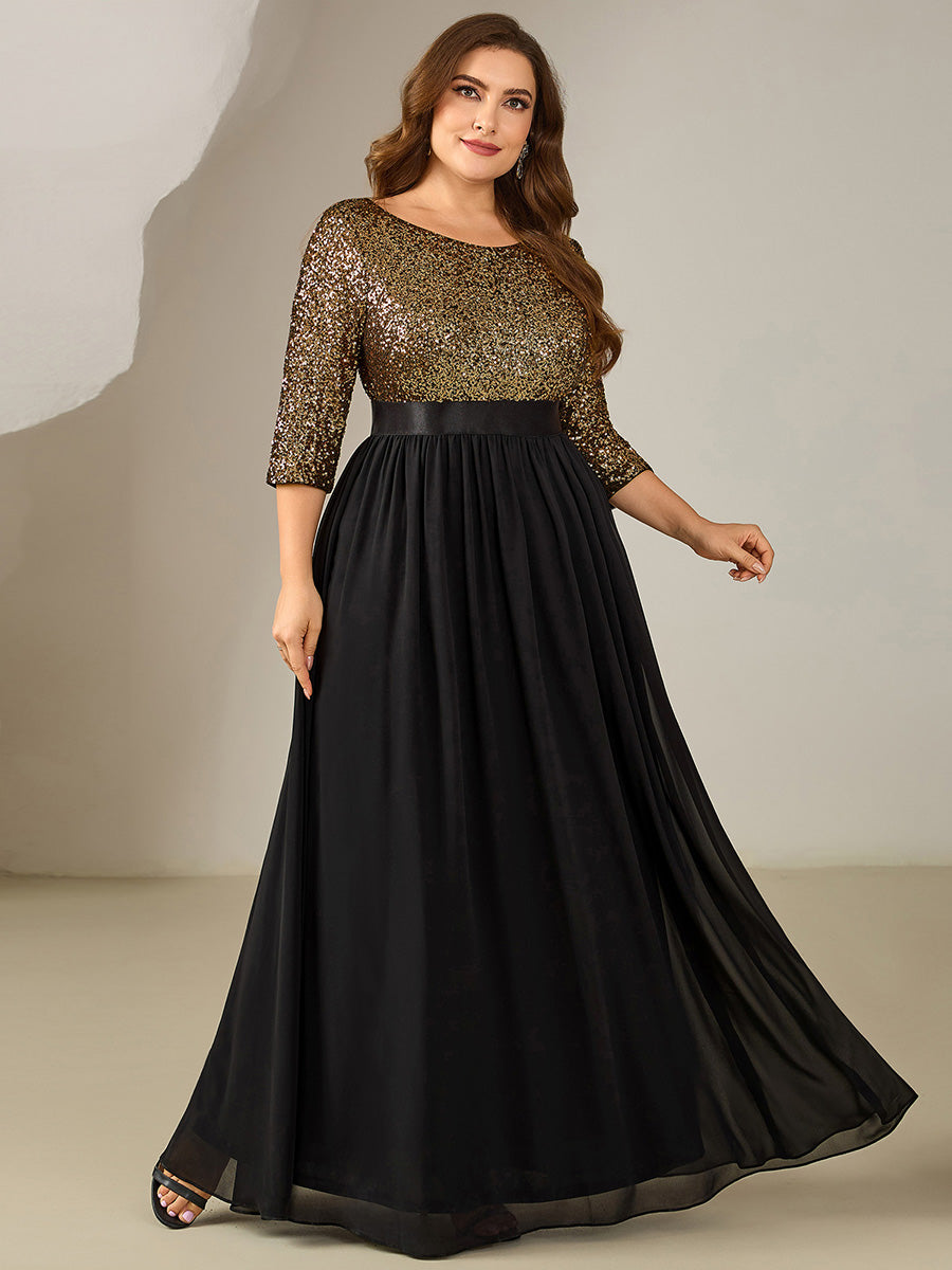 Glitter A-Line Maxi Evening Dress with Chiffon #color_Black & Gold
