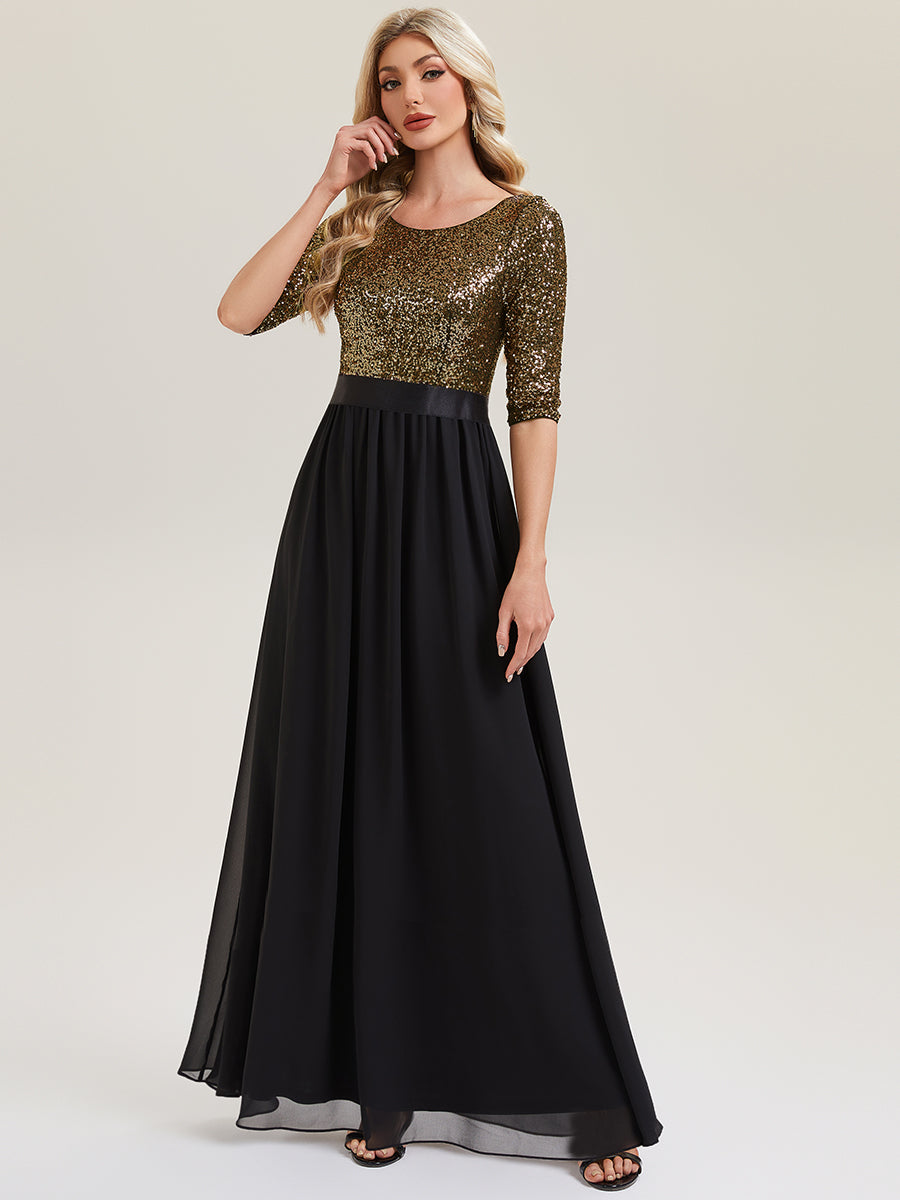 Glitter A-Line Maxi Evening Dress with Chiffon #color_Black & Gold