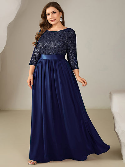 pretty EMILIA|Plus Size  Sequin 3/4 Sleeves Evening Dress