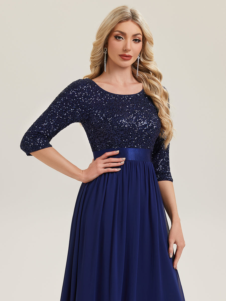 Glitter A-Line Maxi Evening Dress with Chiffon #color_Navy Blue
