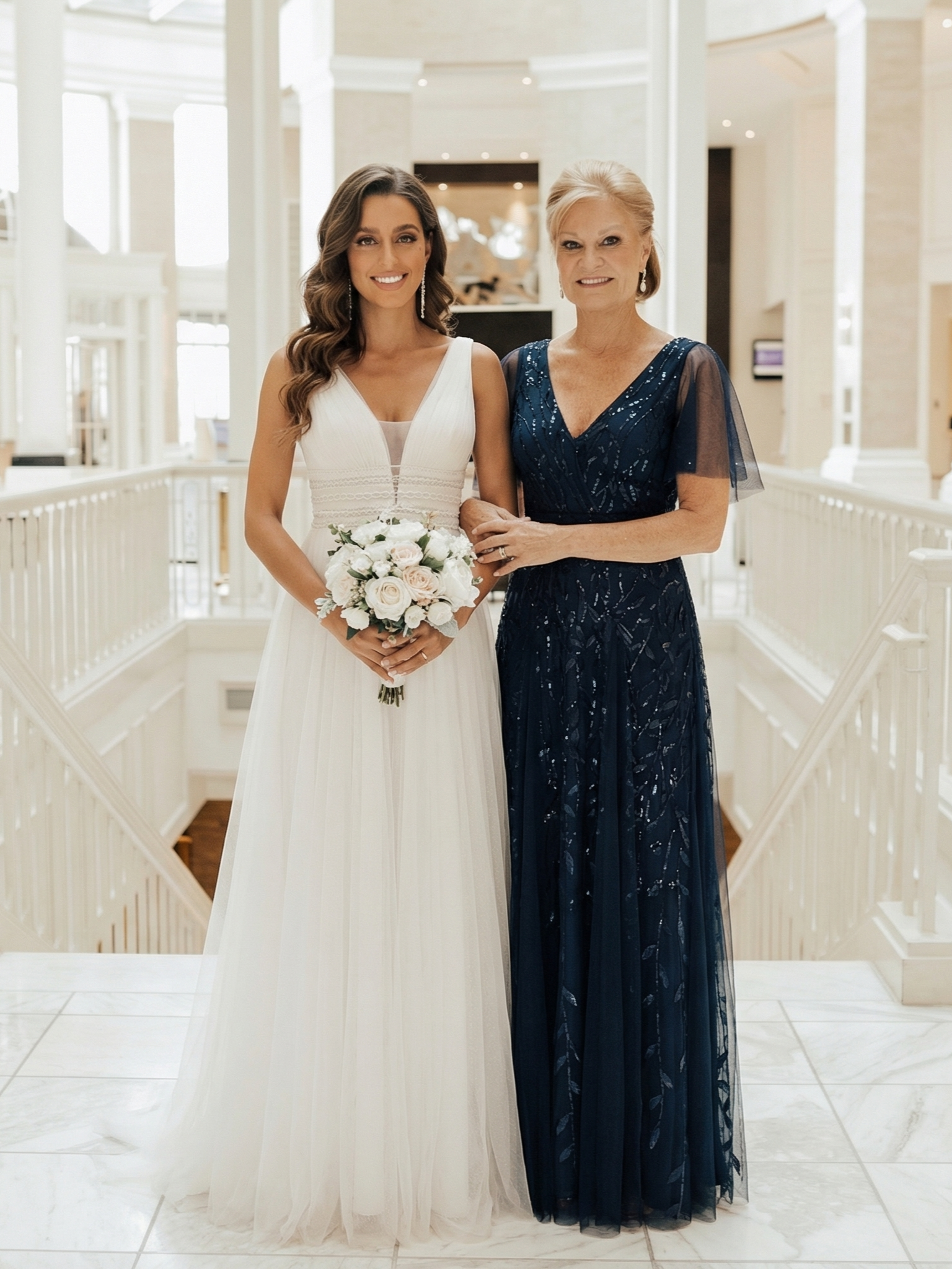 Elegant Ruffle Sleeves Maxi Sequin Mother of the Bride Dress #color_Navy Blue