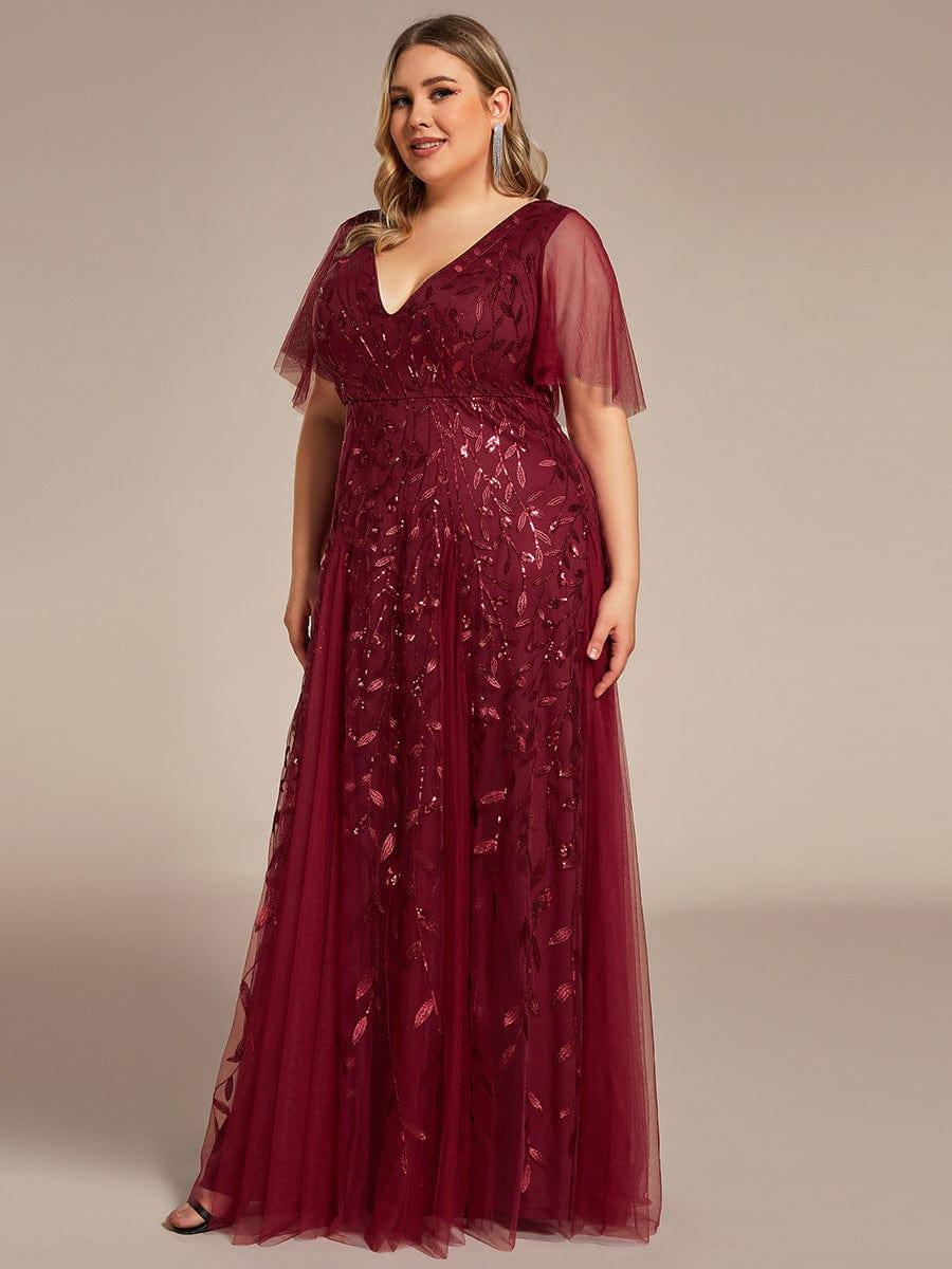 Plus Size Floor Length Formal Evening Gowns for Weddings #color_Burgundy