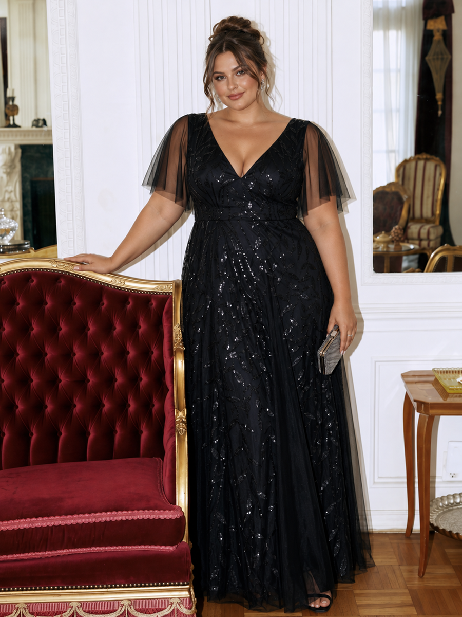 Plus Size Floor Length Formal Evening Gowns for Weddings #color_Black