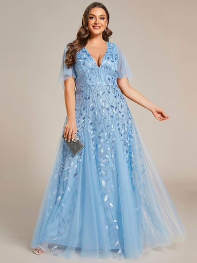 Plus Size Floor Length Formal Evening Gowns for Weddings #color_Sky Blue